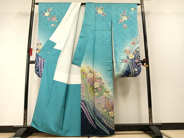 平和屋着物●豪華振袖　作家物　辻が花　絞り　暈し染め　銀通し地　さが美扱い　正絹　逸品　AABM8453fy