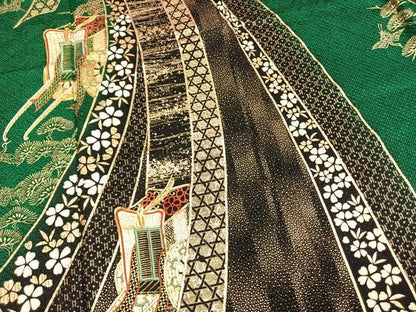 平和屋着物●豪華振袖　絞り　駒刺繍　御所車飛鶴松花文　金彩　正絹　逸品　AABM8454fy