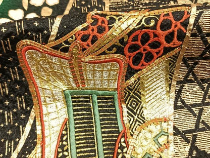 平和屋着物●豪華振袖　絞り　駒刺繍　御所車飛鶴松花文　金彩　正絹　逸品　AABM8454fy