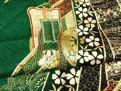 平和屋着物●豪華振袖　絞り　駒刺繍　御所車飛鶴松花文　金彩　正絹　逸品　AABM8454fy