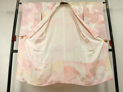 平和屋着物●振袖用長襦袢袷　陶器花地紋　暈し染め　半衿刺繍　正絹　逸品　AABM8461fy