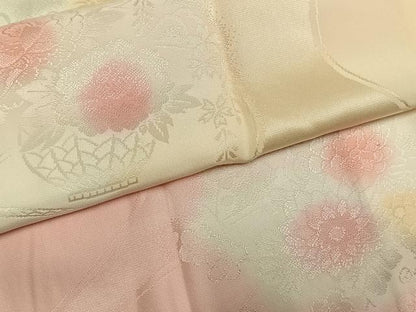 平和屋着物●振袖用長襦袢袷　陶器花地紋　暈し染め　半衿刺繍　正絹　逸品　AABM8461fy