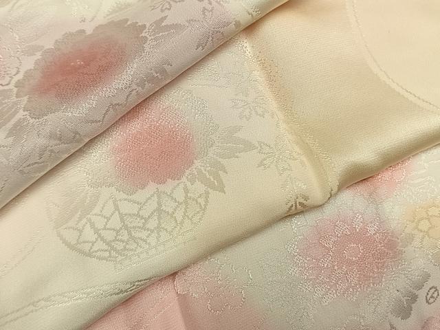 平和屋着物●振袖用長襦袢袷　陶器花地紋　暈し染め　半衿刺繍　正絹　逸品　AABM8461fy