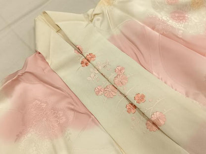 平和屋着物●振袖用長襦袢袷　陶器花地紋　暈し染め　半衿刺繍　正絹　逸品　AABM8461fy