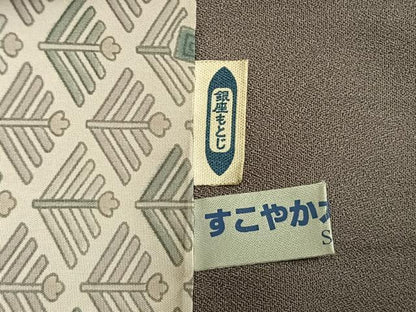 平和屋着物●男性　銀座もとじ　長羽織　プラチナボーイ　利休白茶色　たとう紙　証紙　反端付き　正絹　逸品　AABM8466fy