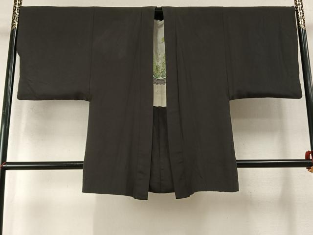 平和屋着物●男性　銀座もとじ　長羽織　黒地　正絹　逸品　AABM8467fy