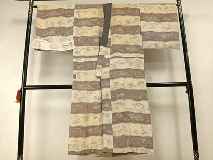 平和屋着物●銀座もとじ　長襦袢無双仕立て　横段鳥獣戯画文　反端付き　正絹　逸品　AABM8468fy