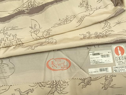 平和屋着物●銀座もとじ　長襦袢無双仕立て　横段鳥獣戯画文　反端付き　正絹　逸品　AABM8468fy