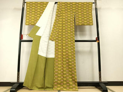 平和屋着物●銀座　志ま亀   小紋　扇面文　たとう紙付き　正絹　逸品　AABM8470fy