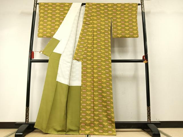 平和屋着物●銀座　志ま亀   小紋　扇面文　たとう紙付き　正絹　逸品　AABM8470fy