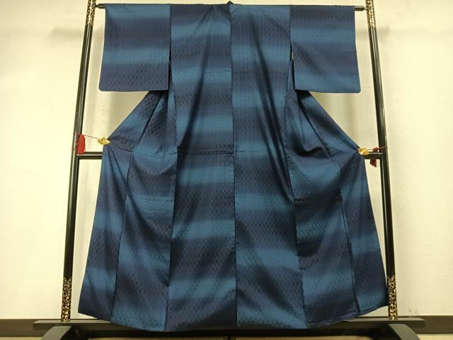 平和屋着物●藍香房　紬　花織　横段文　正絹　逸品　AABM8475fy