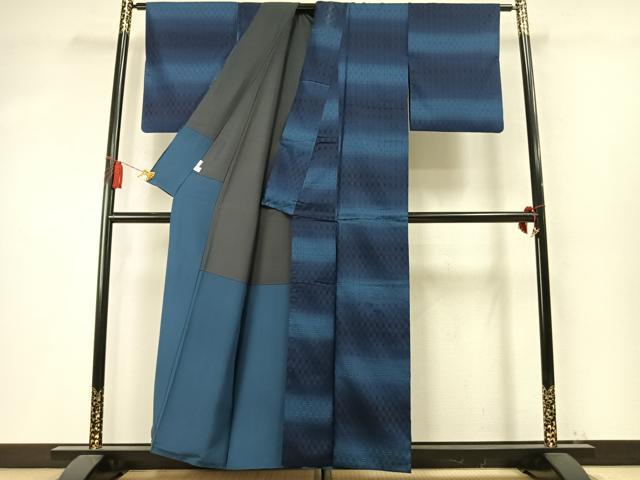 平和屋着物●藍香房　紬　花織　横段文　正絹　逸品　AABM8475fy