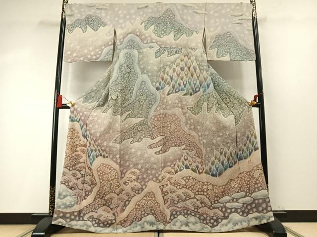 平和屋着物●樋熊哲也　訪問着　辻が花　絞り　手描き　銀通し地　正絹　逸品　AABM8480fy