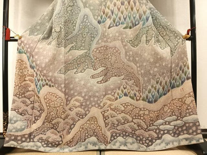 平和屋着物●樋熊哲也　訪問着　辻が花　絞り　手描き　銀通し地　正絹　逸品　AABM8480fy