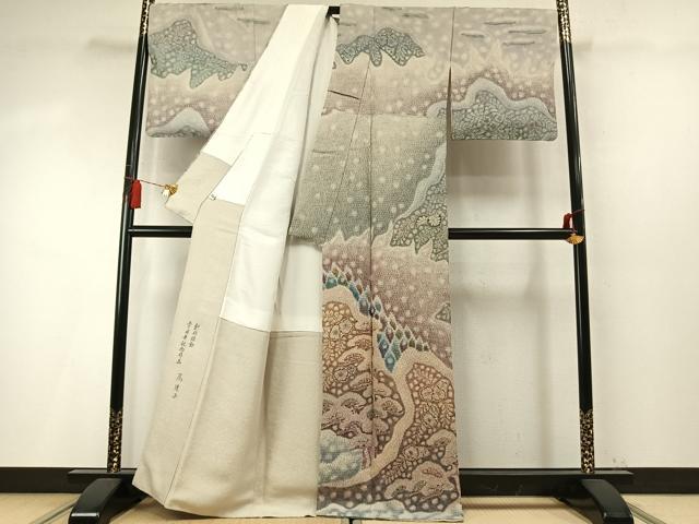 平和屋着物●樋熊哲也　訪問着　辻が花　絞り　手描き　銀通し地　正絹　逸品　AABM8480fy
