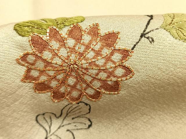 平和屋着物●訪問着　駒刺繍　草花文　正絹　逸品　AABM8485fy