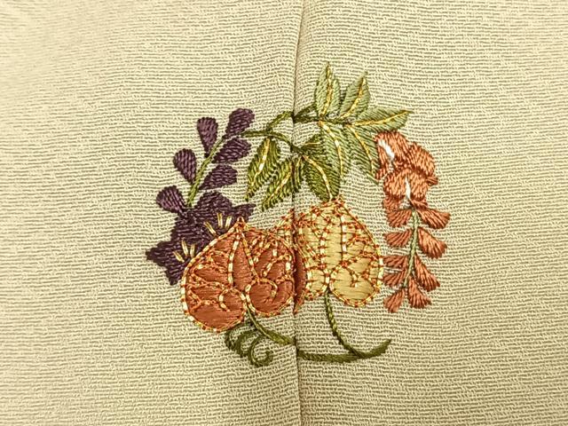平和屋着物●訪問着　駒刺繍　草花文　正絹　逸品　AABM8485fy