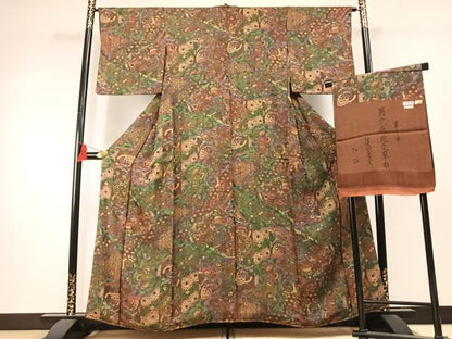 平和屋着物●前田仁仙　仁仙更紗　小紋　辻が花　金通し地　反端付き　正絹　逸品　未使用　AABM8486fy