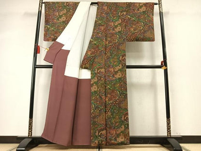 平和屋着物●前田仁仙　仁仙更紗　小紋　辻が花　金通し地　反端付き　正絹　逸品　未使用　AABM8486fy