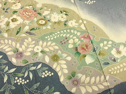 平和屋着物●訪問着　絞り　駒刺繍　草花文　暈し染め　金銀彩　正絹　逸品　AABM8496fy