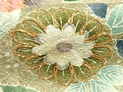 平和屋着物●訪問着　絞り　駒刺繍　草花文　暈し染め　金銀彩　正絹　逸品　AABM8496fy