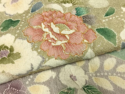 平和屋着物●訪問着　絞り　駒刺繍　草花文　暈し染め　金銀彩　正絹　逸品　AABM8496fy