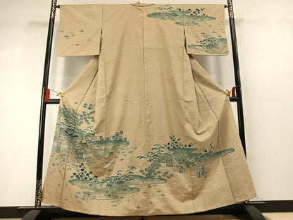平和屋着物●訪問着　紬地　松竹梅　風景文　正絹　逸品　AABM8504fy