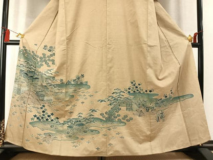 平和屋着物●訪問着　紬地　松竹梅　風景文　正絹　逸品　AABM8504fy