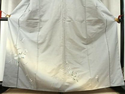 平和屋着物●訪問着　白山紬　友禅　草花文　正絹　逸品　AABM8507fy