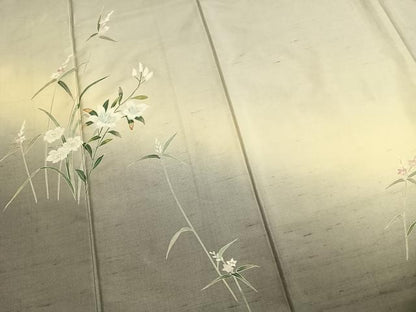 平和屋着物●訪問着　白山紬　友禅　草花文　正絹　逸品　AABM8507fy