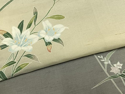 平和屋着物●訪問着　白山紬　友禅　草花文　正絹　逸品　AABM8507fy