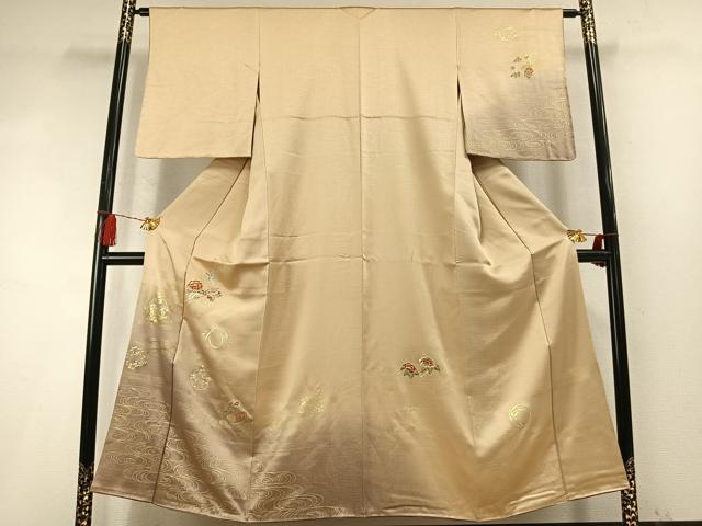 平和屋着物●訪問着　刺繍　草花文　暈し染め　金糸　金彩　正絹　逸品　未使用　AABM8508fy