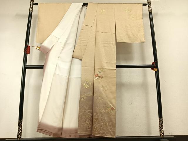 平和屋着物●訪問着　刺繍　草花文　暈し染め　金糸　金彩　正絹　逸品　未使用　AABM8508fy
