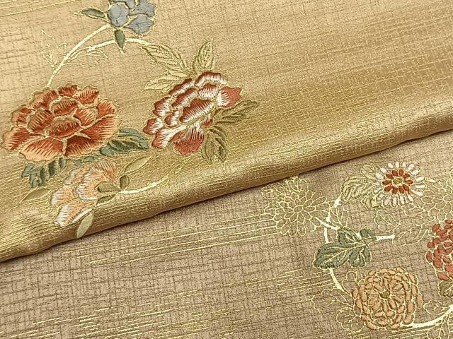 平和屋着物●訪問着　刺繍　草花文　暈し染め　金糸　金彩　正絹　逸品　未使用　AABM8508fy