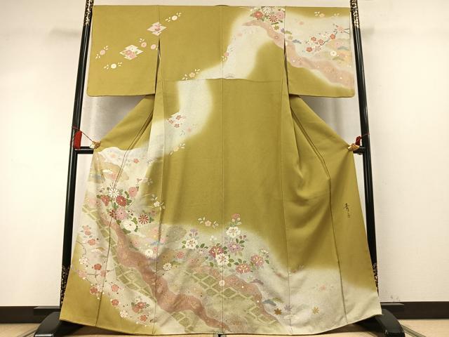 平和屋着物●京友禅の第一人者　松井青々　訪問着　松竹梅　道長花文　暈し染め　金銀彩　正絹　逸品　未使用　AABM8510fy