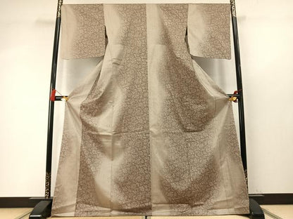 平和屋着物●上質な紬　花唐草文　背抜き仕立て　ロング丈　正絹　逸品　AABM8515fy