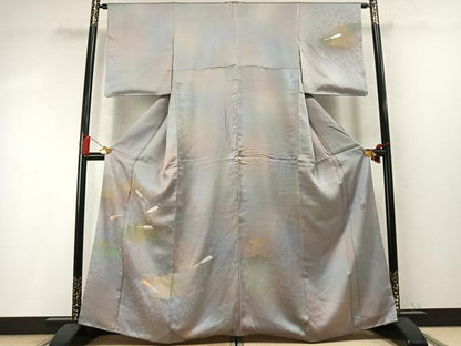 平和屋着物●人間国宝　福田喜三郎　訪問着　刺繍　雲取り扇面文　暈し染め　金彩　正絹　逸品　AABM8516fy