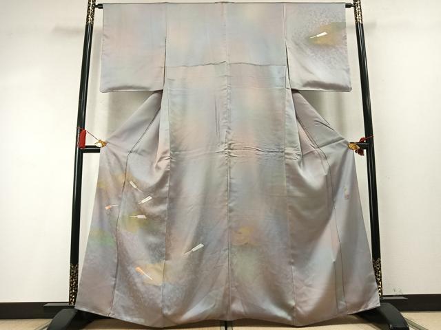 平和屋着物●人間国宝　福田喜三郎　訪問着　刺繍　雲取り扇面文　暈し染め　金彩　正絹　逸品　AABM8516fy