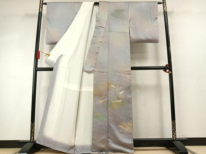 平和屋着物●人間国宝　福田喜三郎　訪問着　刺繍　雲取り扇面文　暈し染め　金彩　正絹　逸品　AABM8516fy