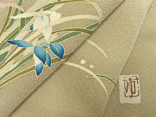 平和屋着物●本加賀友禅作家　柿本市郎　訪問着　露芝草花文　正絹　逸品　AABM8517fy