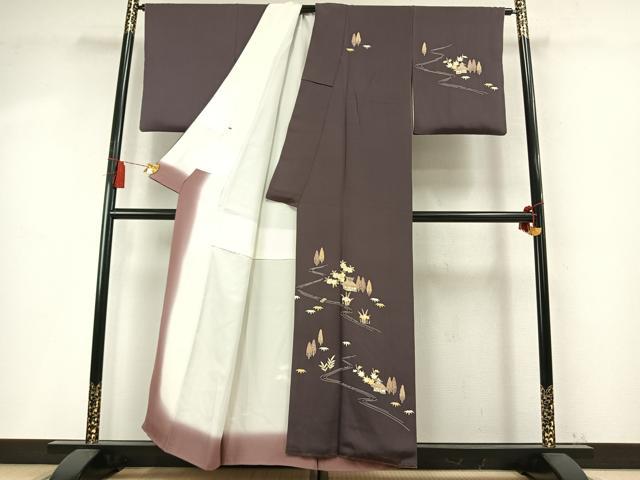 平和屋着物●名門・上野家　上野街子　清染居　訪問着　風景花文　正絹　逸品　AABM8519fy