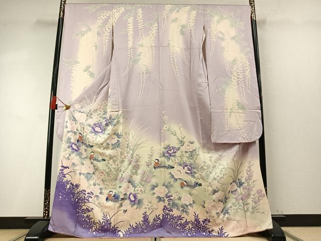 平和屋着物●豪華振袖　鴛鴦花文　暈し染め　銀彩　正絹　逸品　AABM8524fy
