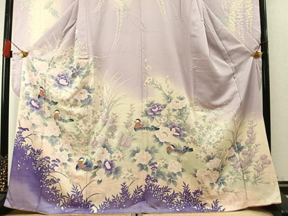 平和屋着物●豪華振袖　鴛鴦花文　暈し染め　銀彩　正絹　逸品　AABM8524fy