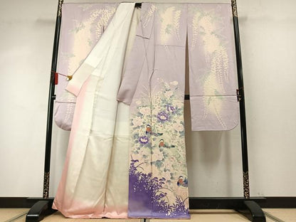 平和屋着物●豪華振袖　鴛鴦花文　暈し染め　銀彩　正絹　逸品　AABM8524fy