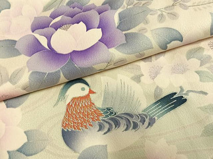 平和屋着物●豪華振袖　鴛鴦花文　暈し染め　銀彩　正絹　逸品　AABM8524fy