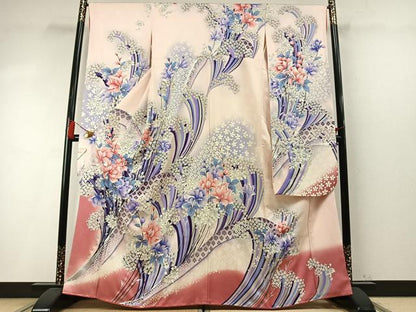 平和屋着物●豪華振袖　草花文　暈し染め　銀彩　正絹　逸品　AABM8525fy