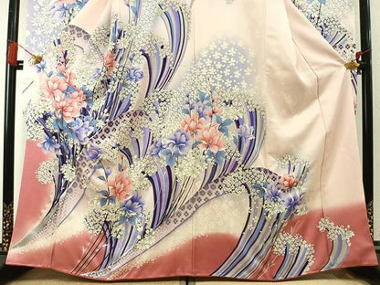 平和屋着物●豪華振袖　草花文　暈し染め　銀彩　正絹　逸品　AABM8525fy