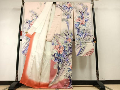 平和屋着物●豪華振袖　草花文　暈し染め　銀彩　正絹　逸品　AABM8525fy