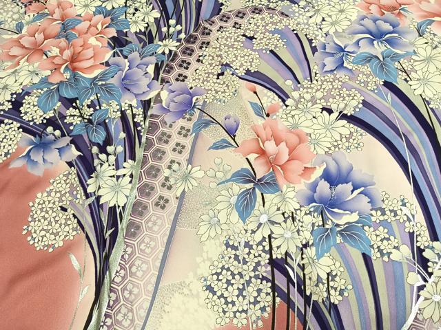 平和屋着物●豪華振袖　草花文　暈し染め　銀彩　正絹　逸品　AABM8525fy