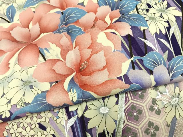 平和屋着物●豪華振袖　草花文　暈し染め　銀彩　正絹　逸品　AABM8525fy